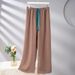 Spring Summer Pajamas Pants For Women Belt Loose Wide Leg Pant Lounge Sleepwear Home Trousers Female Night Pantalon Pijama_ecoleips.com