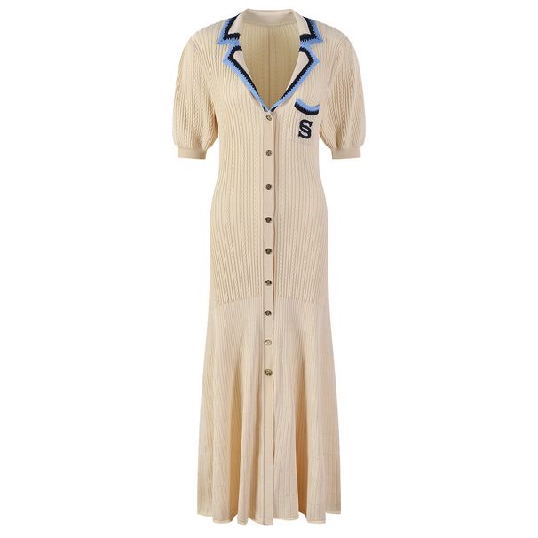 Women's Clothing New French Puff Sleeve Short Sleeve V Neck Knitted Dress_ecoleips.com