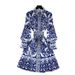 Women's Retro Court Style Midi Dress High End Printed Lantern Sleeve Stand Collar Slimming Waist Mature Fashion_ecoleips.com