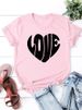 European And American Cross-border Foreign Trade Women's Clothing, Simple Heart-printed Round-neck Short-sleeve T-shirt_ecoleips.com