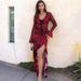 Women's Retro Lace Bell Sleeve Deep V Neck Slightly Sheer High Slit Skirt Set Spring New Clothing Sexy_ecoleips.com