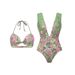 Green Floral One Piece Swimsuit Set For Women American Style Hot Selling Item New_ecoleips.com