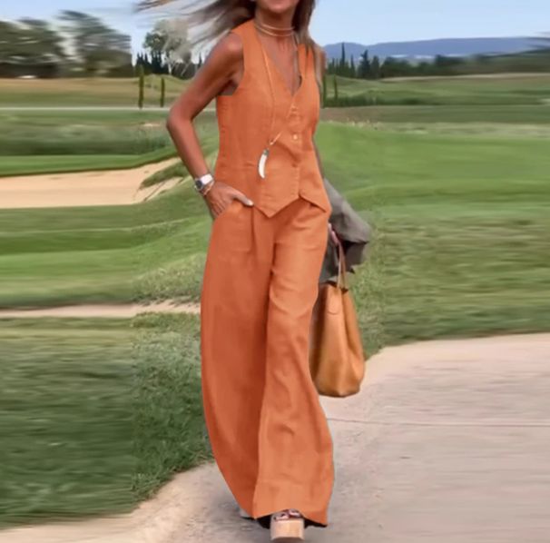 Women's Clothing Solid Color Suit Vest Trousers Collage Splicing Casual Two Piece Suit For Women_ecoleips.com
