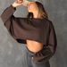 Women's Long Sleeve Round Neck Sweater Navel Baring Short Sports Bottoming Shirt Style Knitted Top_ecoleips.com