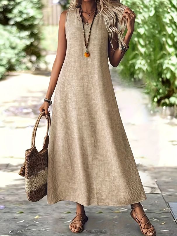 Women's Clothing Summer Women's Sleeveless V Neck Long Dress Style Elegant Back Zipper Clothing For Formal & Casual For Women_ecoleips.com