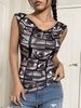 Summer Printed T-Shirt For Women Sleeveless Hollow Out Backless Slim Fit Elegant Top Style_ecoleips.com