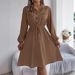 Women's Casual Button-Up Long Sleeve Shirt Dress Tie Waist Fitted Spring/Summer Thin Clothing_ecoleips.com