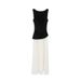 Aisili 2025 Summer Temperament Simple Style V-Neck Splicing Irregular Hem Design Long Dress A1026_ecoleips.com