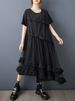 2026 Summer New Mesh Spliced Oversized Black Vintage Dresses For Woman Short Sleeve Loose Casual Midi Dress Elegant Clothing_ecoleips.com