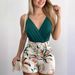 Women's Clothing V Neck Camisole And Plant Print Shorts Suit With Belt_ecoleips.com