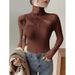 Apricot Semi-Turtleneck Base Shirt Women's Inner Layer With Autumn And Winter Foreign Style Black Long-Sleeved T-Shirt B_ecoleips.com