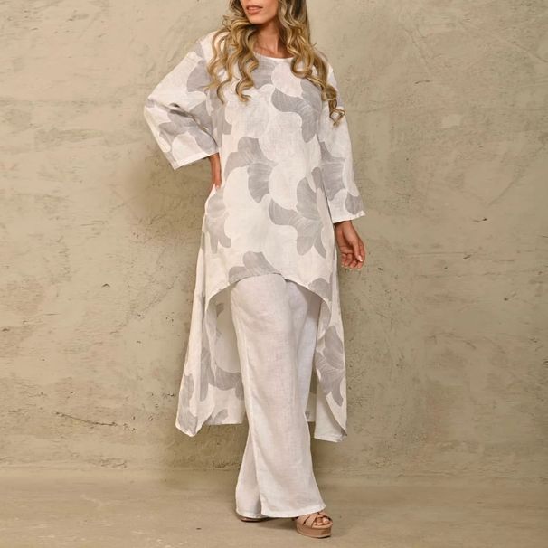 New European And American Women's Fashion Casual Loose Large Size Printed Irregular Top Set For Summer_ecoleips.com