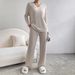 Spring And Autumn Two Piece Set Women's Fashion Casual Straight Pants Loose Temperament V-Neck Sunken Stripe Knitted Sui_ecoleips.com