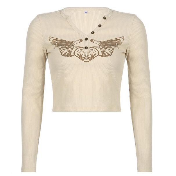 Trendy Women's Wing Shaped Slim V Neck Short Top Long Sleeved Pullover T-Shirt Basic Base Layer 2025 New Cross Border Fashion_ecoleips.com