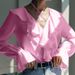 Women's Clothing New Style Ruffled Solid Color V Neck Puff Sleeve Shirt Spring And Autumn Niche Design Versatile Top_ecoleips.com