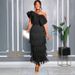 Cross-border One-shoulder Large Bow Tassel Slim-fit Fashion Evening Plus Size Women's Dress_ecoleips.com