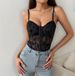 Women's Clothing Patchwork Mesh Fishbone Waist Corset Short Top Sexy Low Cut See Through Camisole_ecoleips.com