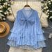 Women's French Style Lace Blouse Red Bow Long Sleeve Loose Fit Elegant Top for Spring Autumn Youthful Gentle Fashion_ecoleips.com