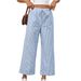 Women's High-Waisted Stripe Wide-Leg Trousers 2024 Summer Casual Ankle Pants - Comfortable Linen-Like Fabric For Daily Wear_ecoleips.com