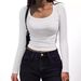 Women's Slim Fit Ribbed T-Shirt Base Layer Top Long Sleeve Low Neck Round Neck Large U Neck Spring_ecoleips.com