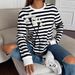 Women's Clothing Spring New Women's Casual Long Sleeved Round Neck Striped Floral Sweatshirt T Shirt Tops For Women_ecoleips.com