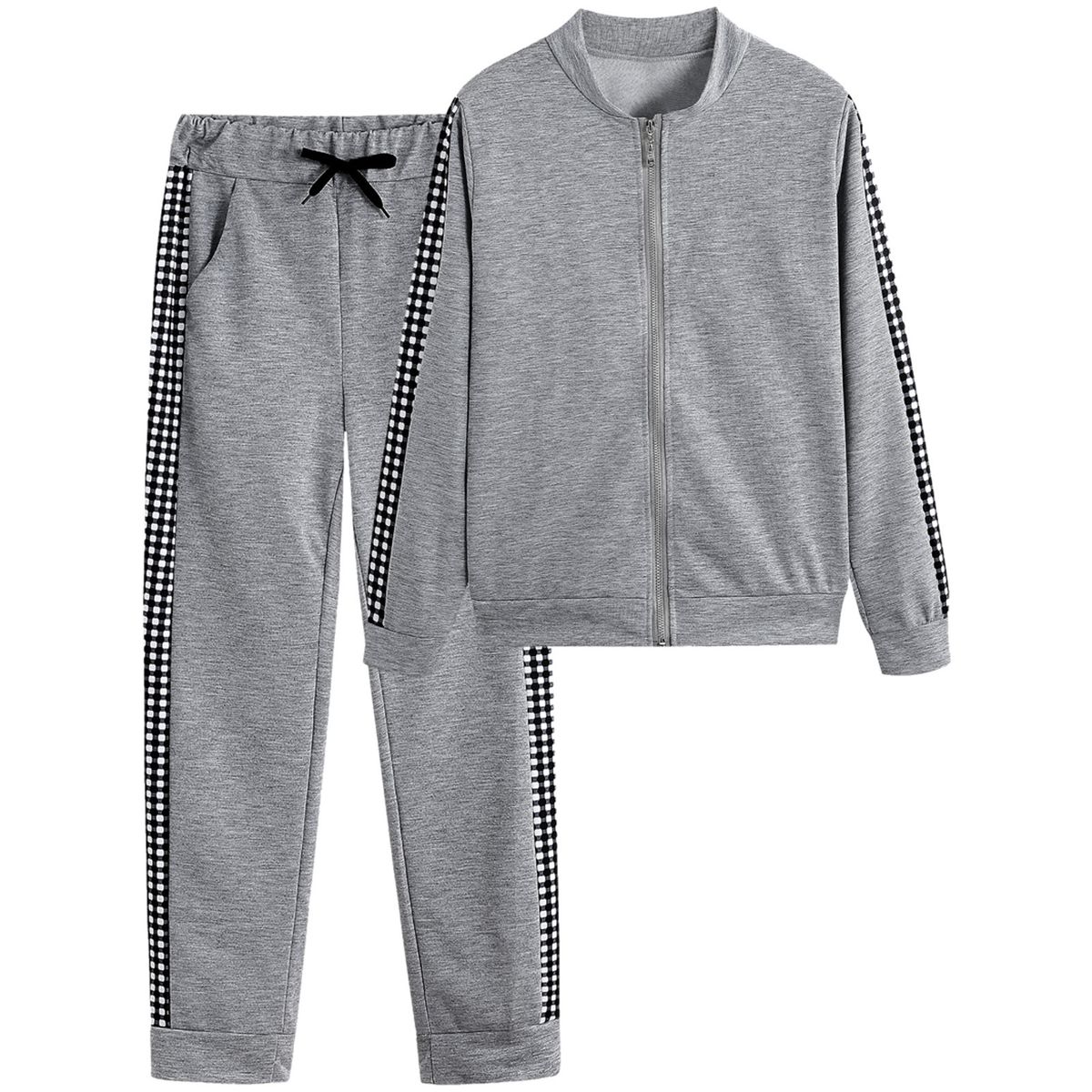 Women's Clothing Autumn And Winter New Women's Clothing Long Sports Leisure Zipper Splicing Plaid Suit Women_ecoleips.com