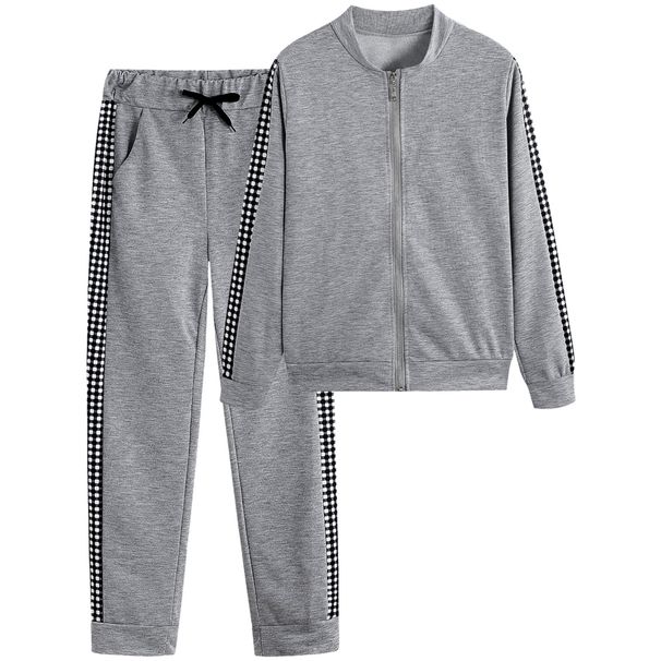 Women's Clothing Autumn And Winter New Women's Clothing Long Sports Leisure Zipper Splicing Plaid Suit Women_ecoleips.com