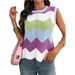 Women's Dopamine Knit Top, Short Sleeve Color Block Sweater With Wave Pattern, Y2K Casual Pullover_ecoleips.com