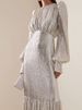 Ladies O-neck Pleated Spring Robe Dress Lantern Sleeves Design Solid Color Evening Dress Elegant High Waisted Holiday Long Dress_ecoleips.com