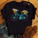 Cross-border Fashion Clothing, Women's Base Shirt, European And American Floral Bicycle Short-sleeve Loose Plus-size_ecoleips.com