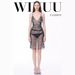 Women's Sexy Fishnet Dress Full Rhinestone Mesh Hot Girl Sheer Fringe Skirt Set For Women_ecoleips.com