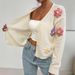 3D Floral Embroidered Cardigan – Oversized Knit Sweater With Handcrafted Appliqués (4 Sizes, Breathable Polyester Blend, V-Neck)_ecoleips.com