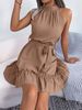 Women's Solid Color Sleeveless A-Line Dress With Waist Tie And Flounce Hem, Chic Summer Casual Dress_ecoleips.com