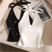 K Spicy Girl Slim Fit Nail Bead Hanging Neck Tank Top, Women's Backless Personalized Strap Design, Sleeveless Pure Desire Base Top_ecoleips.com