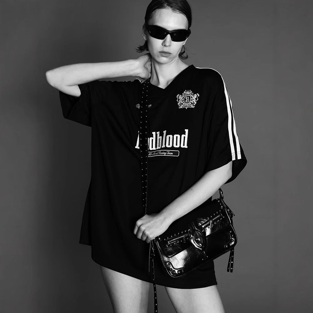 Women's Clothing Loose T Shirt V Neck Short Sleeved Jersey College Style Embroidered Top_ecoleips.com