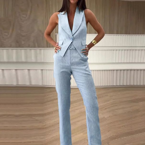 Women's new fashionable temperament simple vest suit long suit pants_ecoleips.com