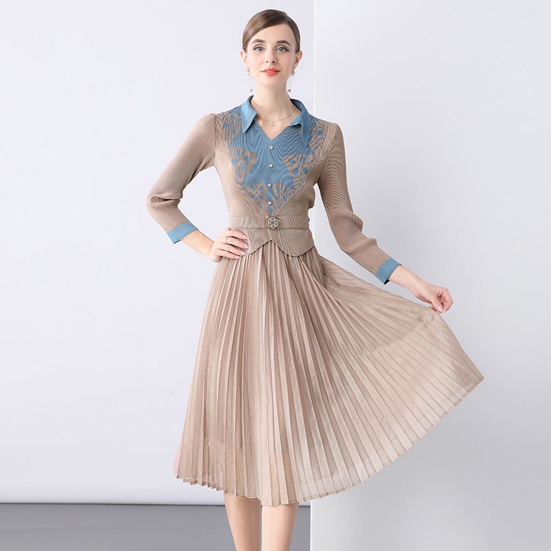 Factory Direct Supply Of Spring Style Printed Poio Collar Fashionable Slimming Dress_ecoleips.com