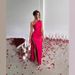 Women's Clothing One Shoulder Gathered Slit Sexy Satin Dress Summer Temperament Slim Solid Color Long_ecoleips.com