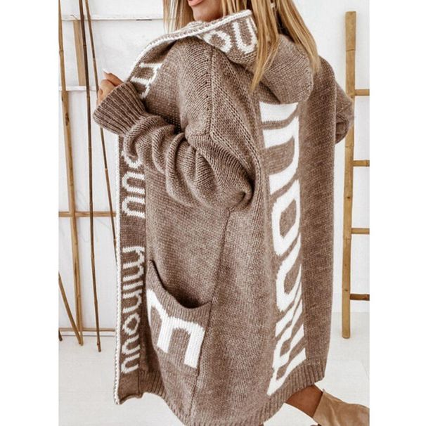 Unisex Hooded Letter Knit Cardigan | Winter Long Sleeve Oversized Sweater Coat (V-Neck, Distressed Print) – Soft Polyester, Machine Washable, S-XXL_ecoleips.com
