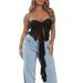 Women's Strapless Cardigan Top Hot Girl Style Wavy Ribbon Trendy Slim Solid Color Backless Summer Cardigan Wholesale_ecoleips.com