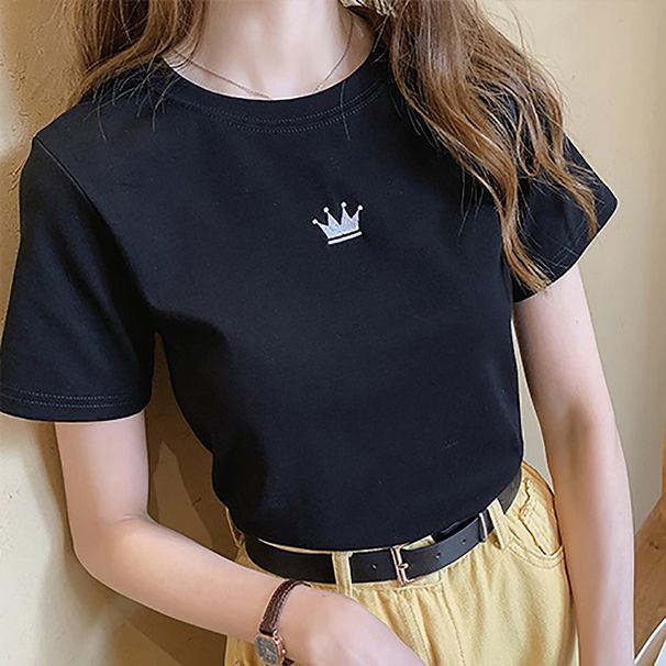 Summer Solid Color Slim Fit Short Sleeve T-Shirt Women's Fashion Base Layer Top Korean Style Loose Fit Student Clothing_ecoleips.com