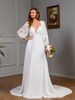 Women’s Clothing sexy long sleeved V neck wedding wedding dress lace stitching tail_ecoleips.com