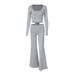 WG124 European American New Style Sexy Chic Simple Spring And Autumn Versatile Drapey Flared Pants Set_ecoleips.com