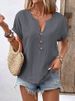 2026 Summer New European American Style Women's Button V-Neck Short Sleeve T-Shirt Top For And_ecoleips.com