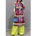 Women's Plaid Print Long Coat – Oversized Checkered Trench (Breathable Polyester, Belted Waist, Unisex Fit)_ecoleips.com