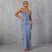 Women's Denim Dress - Casual Tube Top Workwear Style With Large Pockets_ecoleips.com