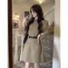 Chic Two-Tone Knit Dress With Free Belt – Oversized Fit Boho Tunic (Black/White/Red, One Size)_ecoleips.com