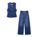 Women's Clothing New French Slim Denim Sleeveless Round Neck Vest Vest_ecoleips.com