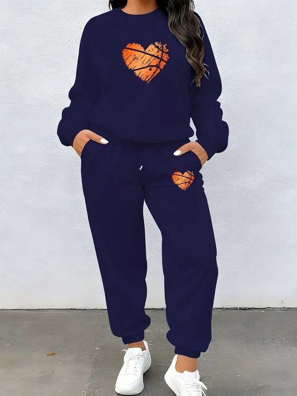 Women's Long Sleeved Heart Patterned Casual Clothing Set European American Style Print_ecoleips.com
