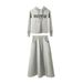Spring Letter Women's Dress Casual Fashion Long Sleeve Hooded Sweatshirt Loose Two-Piece Set_ecoleips.com